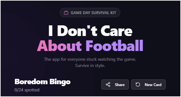 Screenshot of Boredom Bingo project